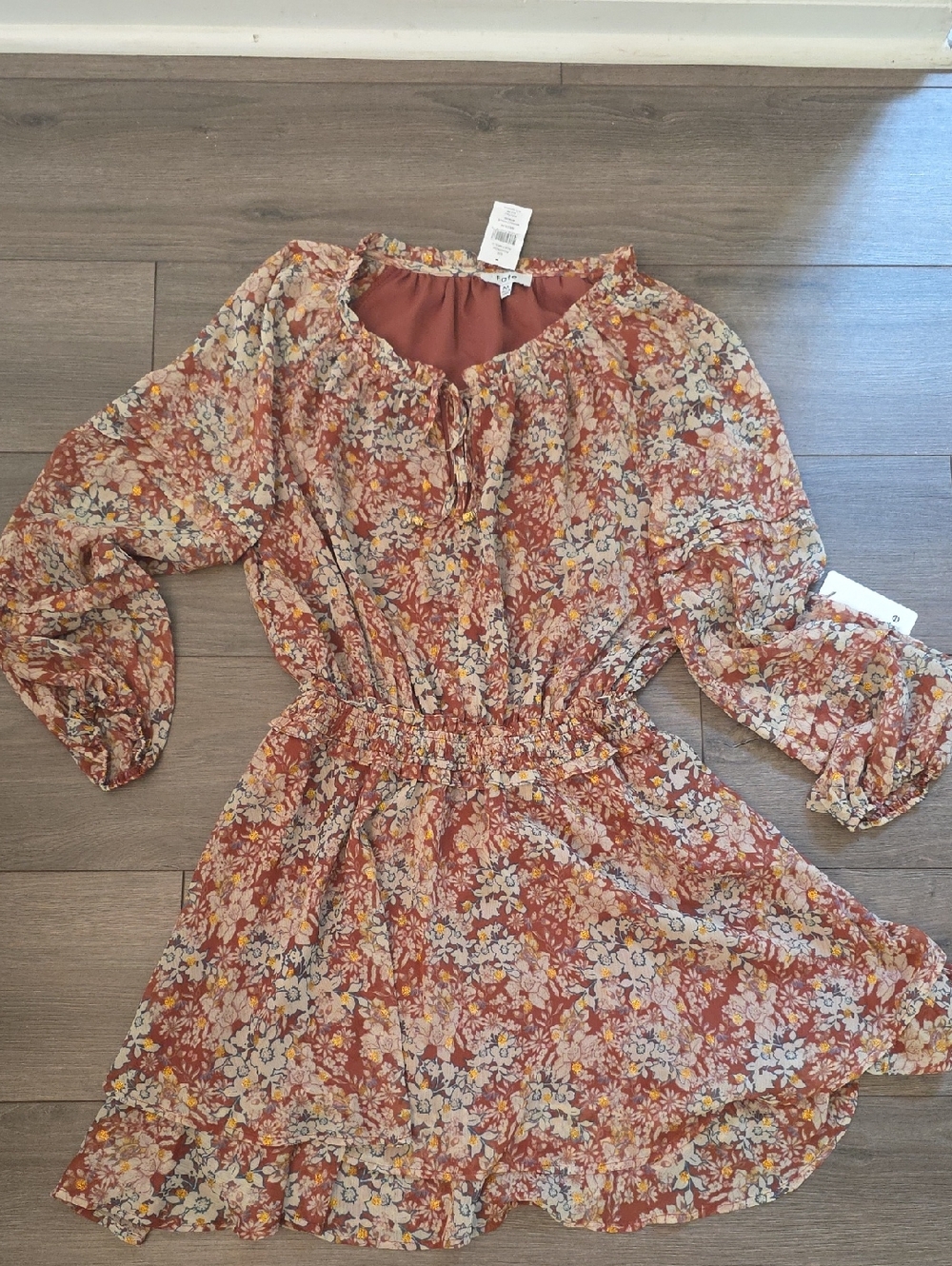 Fate Rust Brown Floral Dress